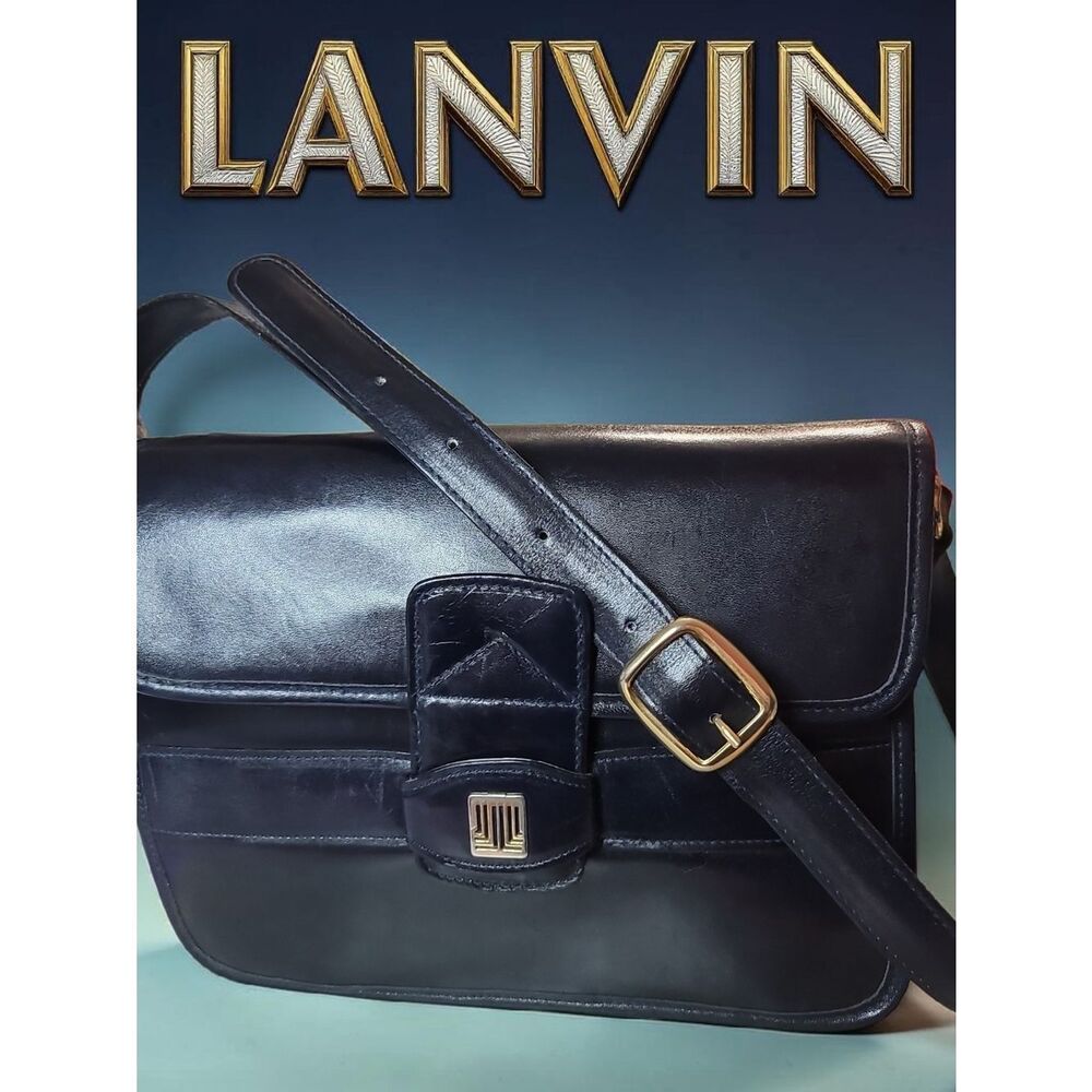 LANVIN Blue Leather VTG 80'sShoulder Bag with Gold-Tone Hardware Great Condition